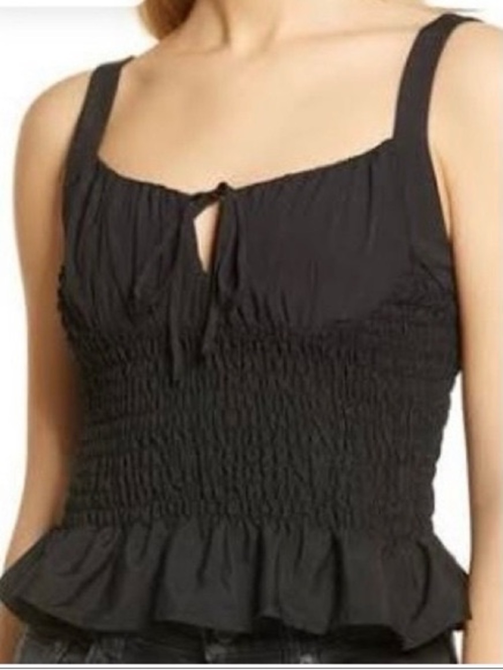 Topshop Black Smocked Peplum Tank Top size small